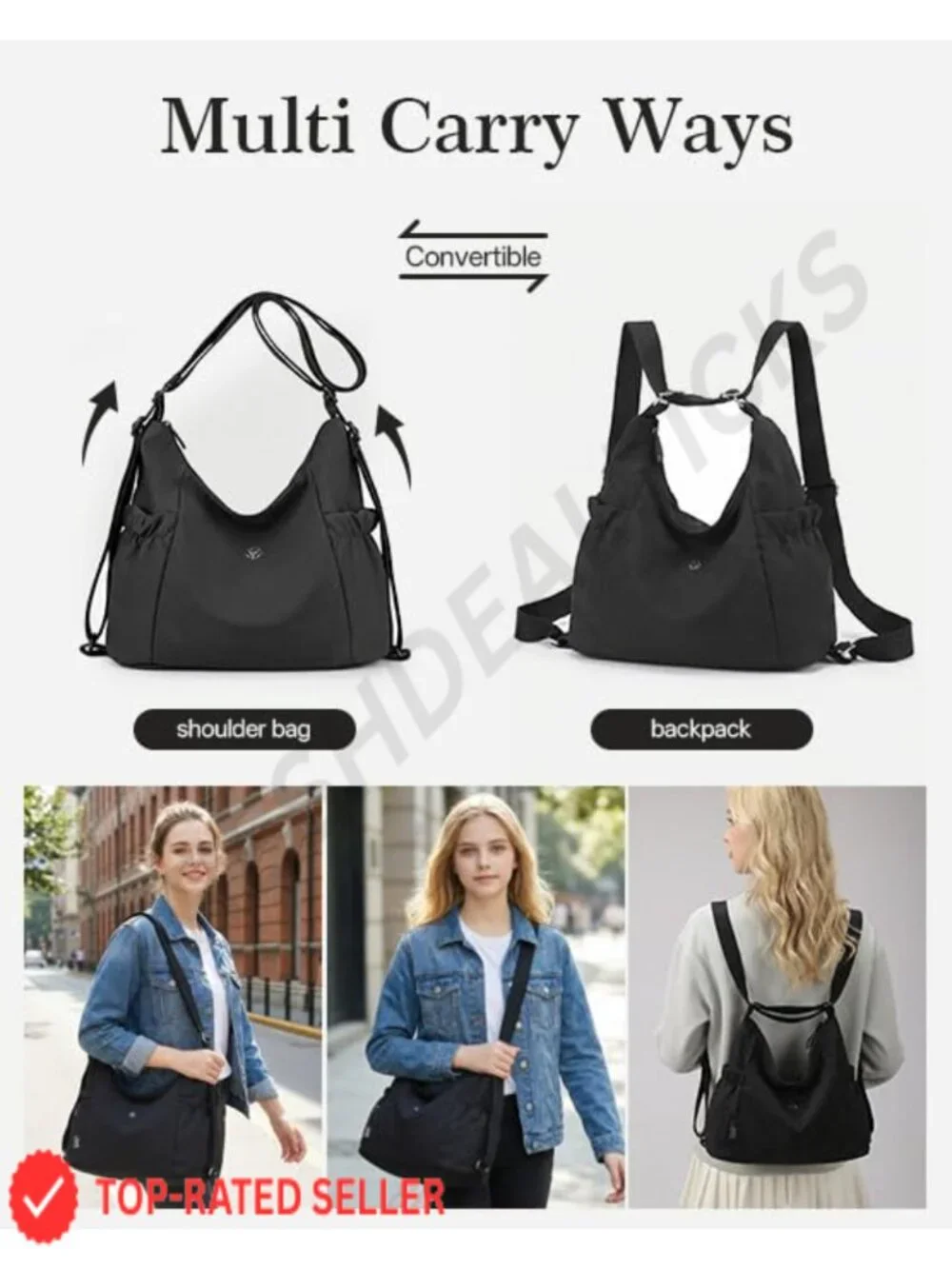 Convertible Backpack Tote Purse for Women with Adjustable Straps Nylon